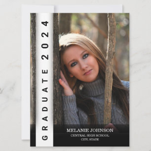 Invitation de graduation moderne en noir et blanc