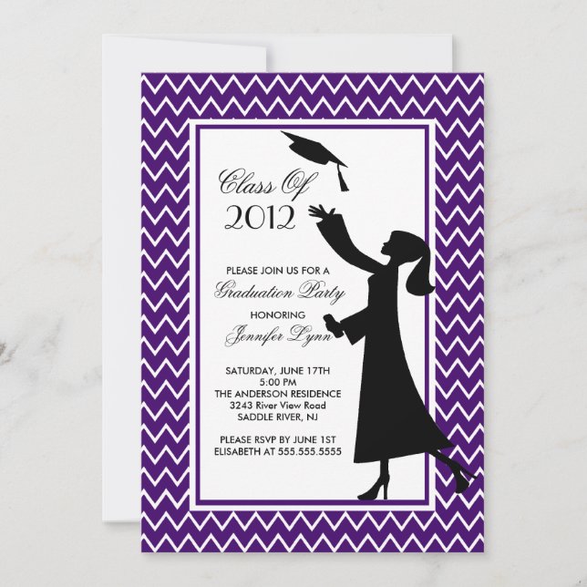 Invitation de graduation moderne en violet Silhoue (Devant)