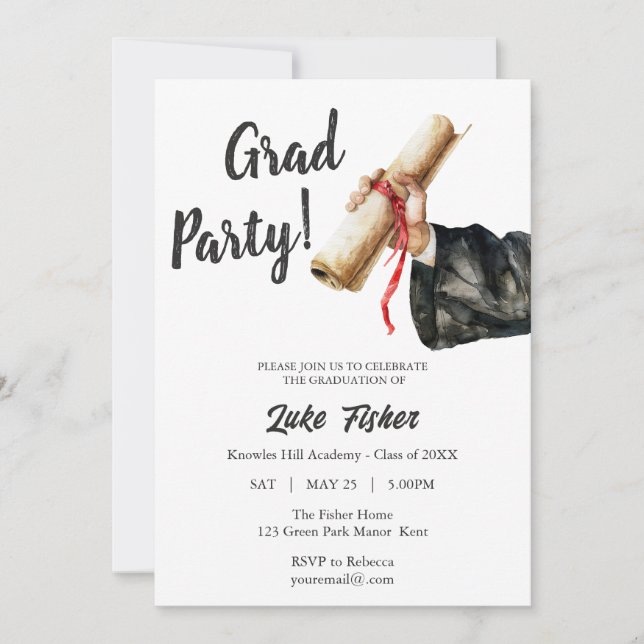 Invitation de graduation moderne Homme noir & blan (Devant)