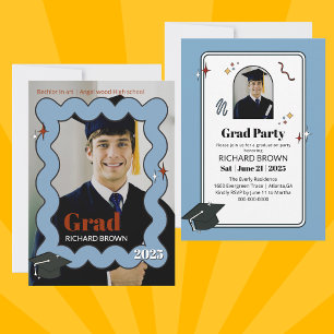 Invitation de graduation ondulée bleu clair rétro