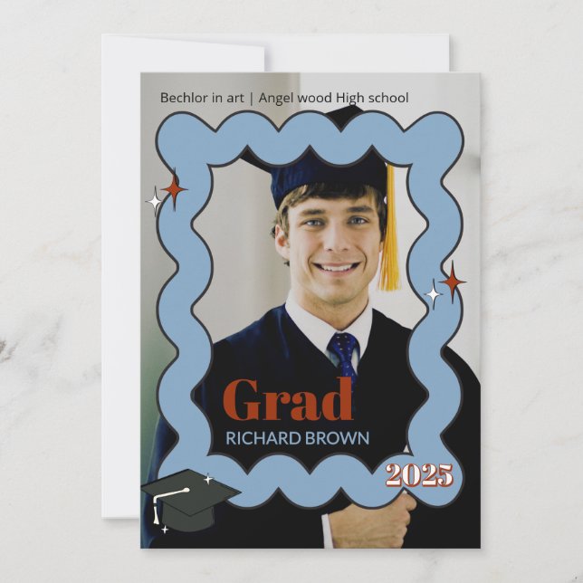 Invitation de graduation ondulée bleu clair rétro (Devant)