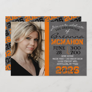 Invitation de graduation Orange & Black Chalkboard