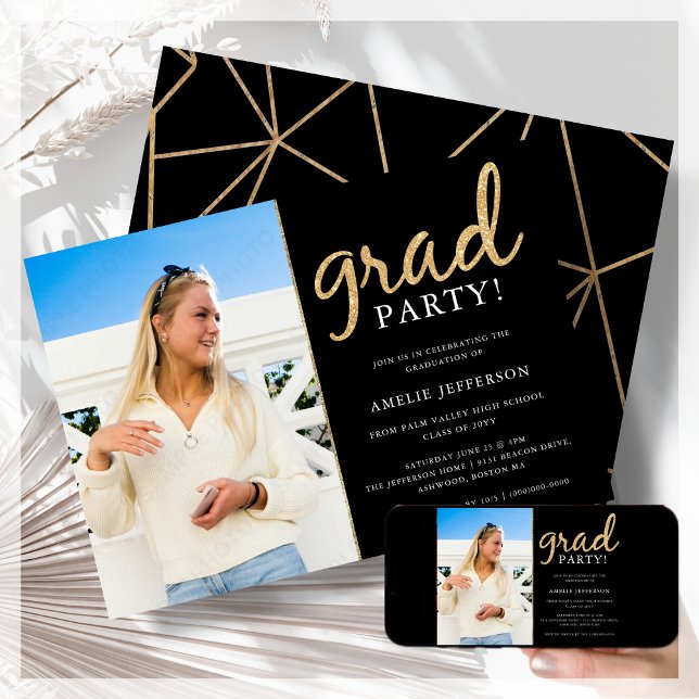 Invitation de graduation photo Black & Gold (Créateur téléchargé)