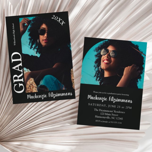 Invitation de graduation photo moderne (Black Modern Photo Graduation Invitation)