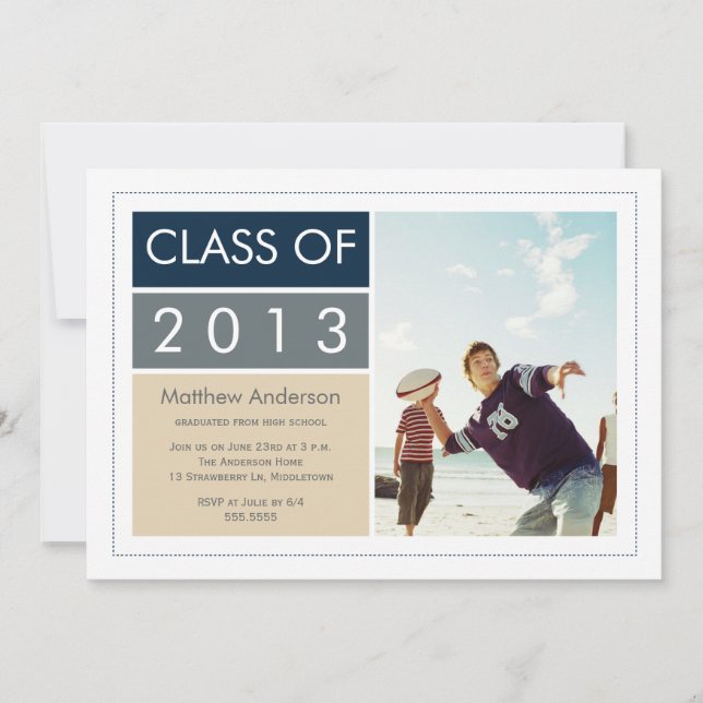 Invitation de graduation photo moderne - Bleu/Tan (Devant)