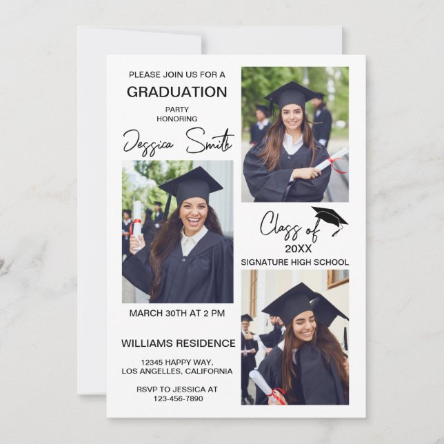 Invitation de graduation photo multiple moderne (Devant)