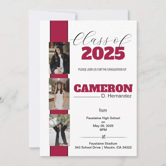 Invitation de graduation photo personnalisable (Devant)