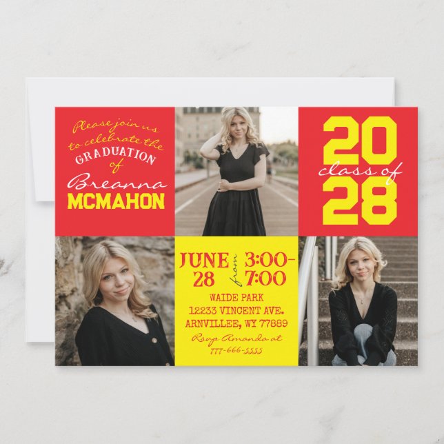 Invitation de graduation photo Red & Yellow 3 (Devant)