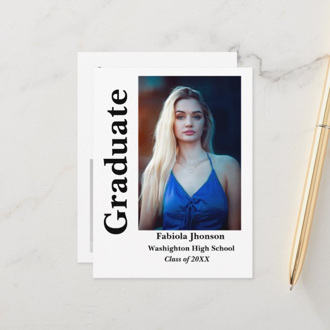 Invitation de graduation photo script minimaliste (Devant/Arrière en situation)