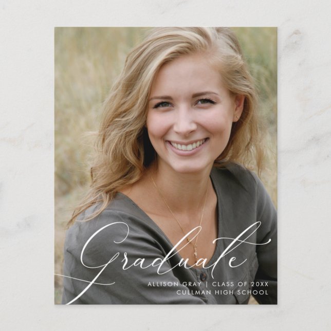 Invitation de Graduation Photo Script Moderne (Devant)