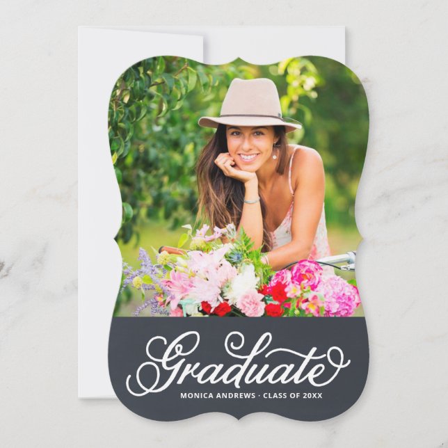 Invitation de Graduation Photo Script Moderne (Devant)