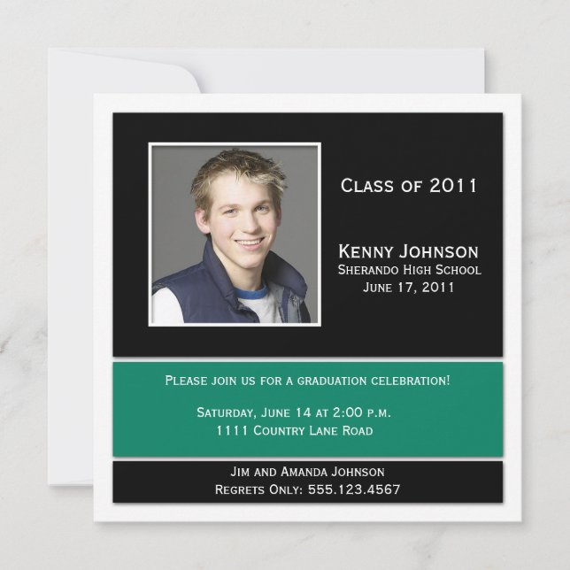 Invitation de graduation photo verte et noire (Devant)