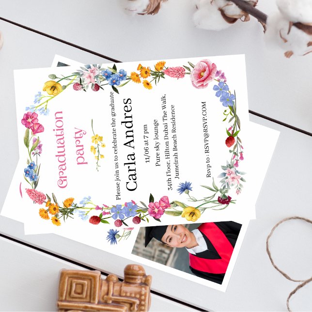 invitation de graduation portrait de fleurs sauvag (Créateur téléchargé)