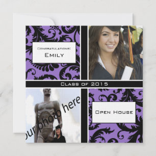 Invitation de graduation pourpre & noir Damask