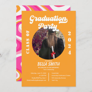 Invitation de graduation Retro Funky Rose et Orang