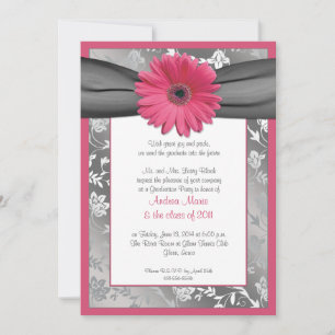 Invitation de graduation rose et gris Damask