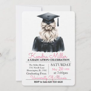 Invitation de graduation rose et noir Aquarelle