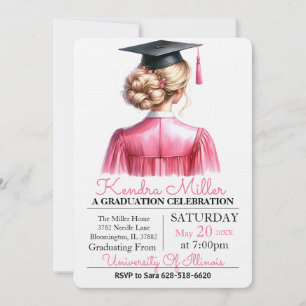 Invitation de graduation rose et noir Aquarelle