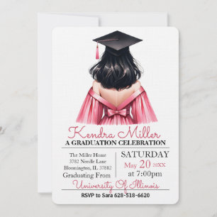 Invitation de graduation rose et noir Aquarelle