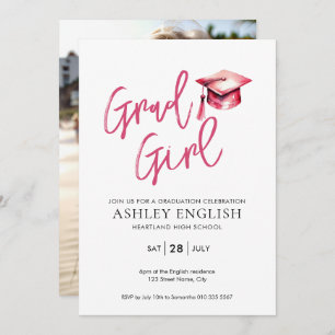 Invitation de graduation rose - Grad Girl