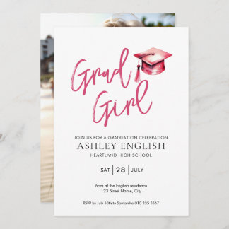 Invitation de graduation rose - Grad Girl