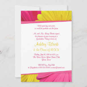 Invitation de graduation rose jaune Gerber Daisy