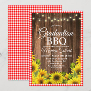 Invitation de graduation rustique BBQ tournesol