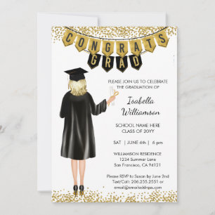 Invitation de graduation unique cheveux blonds