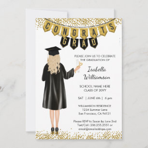 Invitation de graduation unique cheveux blonds