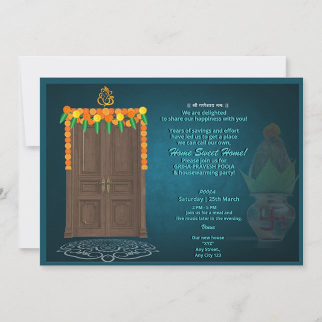 Invitation de Grihapravesh indien Hindu House Warm (Devant)