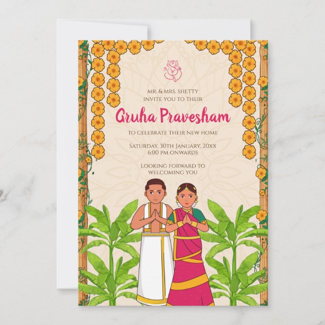 Invitation de Gruhapravesh pour une pendaison de c (Devant)