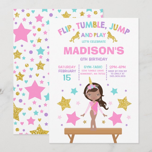 Invitation de gymnastique Parti de gymnastique de  (Devant / Derrière)