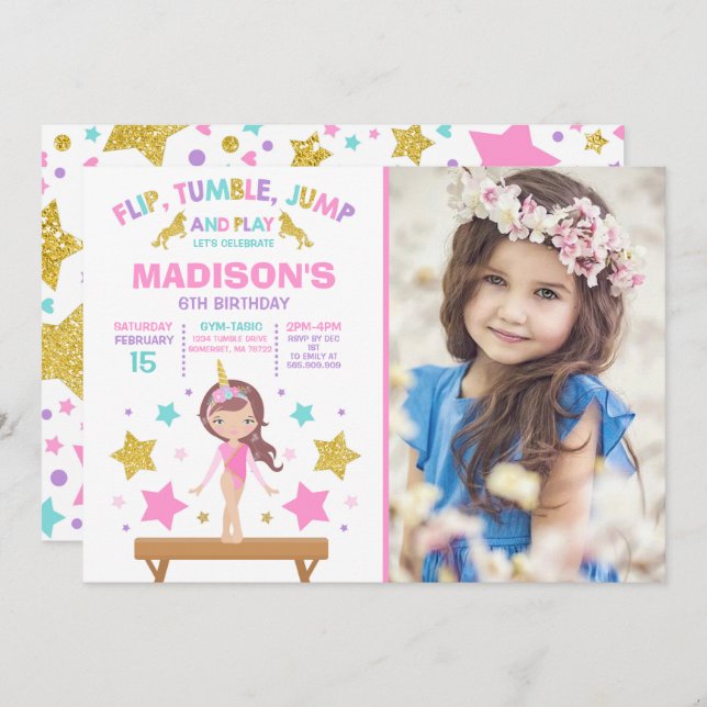 Invitation de gymnastique Parti de gymnastique de  (Devant / Derrière)