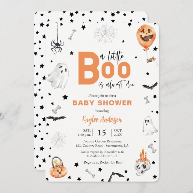 Invitation de Halloween Baby shower Little Boo (Devant / Derrière)