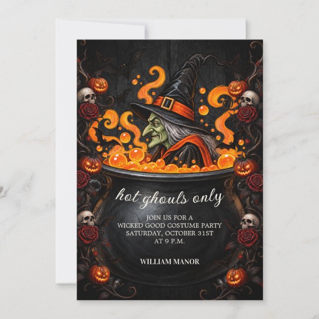 Invitation de Halloween Chaudron de Sorcière Fanta (Devant)