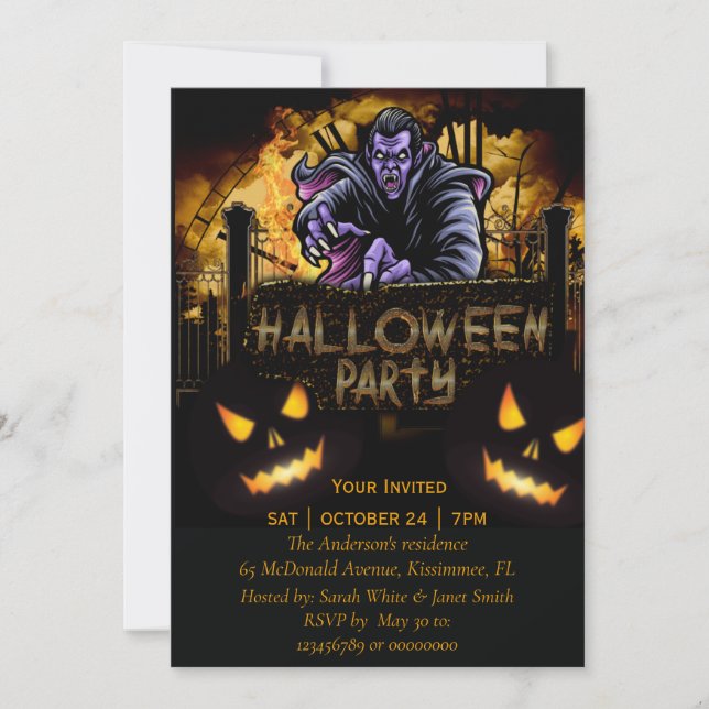 Invitation de Halloween Party Dracula (Devant)