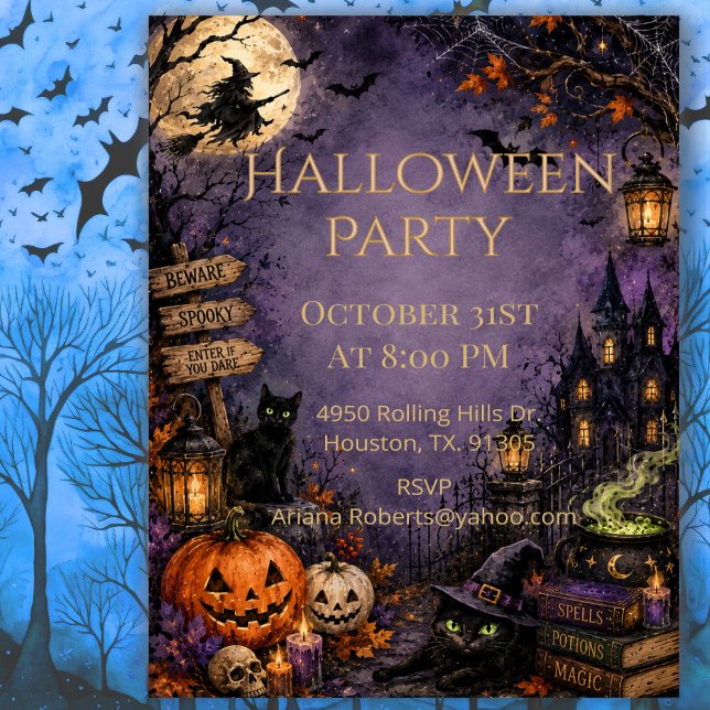 Invitation de Halloween sous la Lune de Sorcière H (Créateur téléchargé)