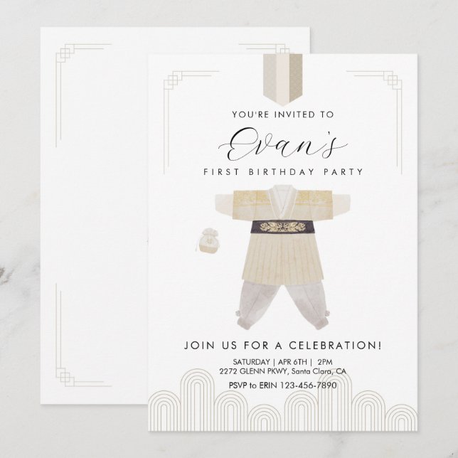 Invitation de Hanbok pour le premier anniversaire  (Devant / Derrière)