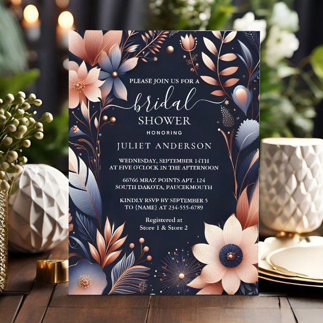 Invitation De Hydrangea Métallo Pure Marine Fête des mariées  (Créateur téléchargé)