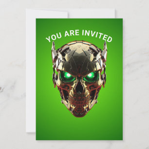 Invitation de jeu Cyberpunk Mecha Skull Green Neon