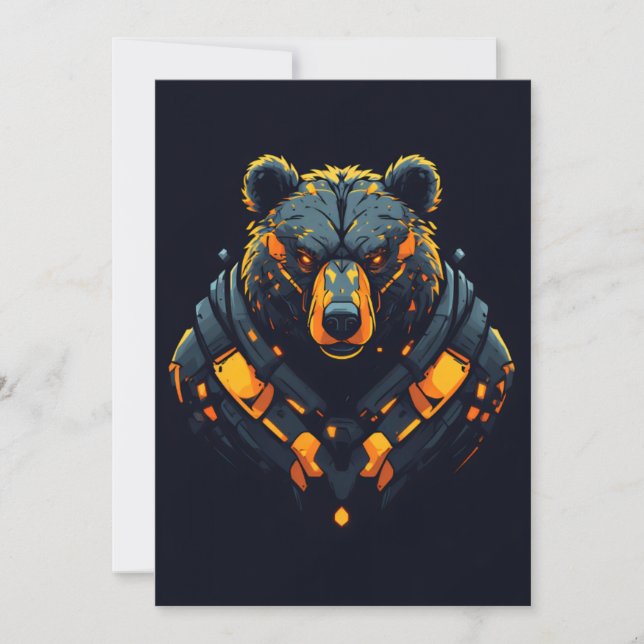 Invitation de jeu cyberpunk néon Bear Mecha (Devant)