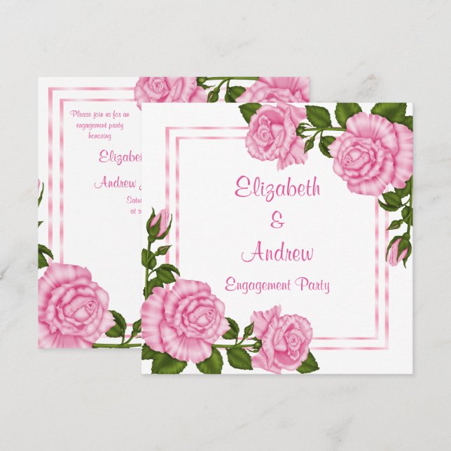 Invitation De jolies bouquets d'angle roses pour les fiançail (Devant / Derrière)