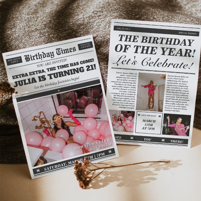 Invitation de journal d'anniversaire Invitation 21 (Birthday Newspaper Invitation 21st Birthday Invite)