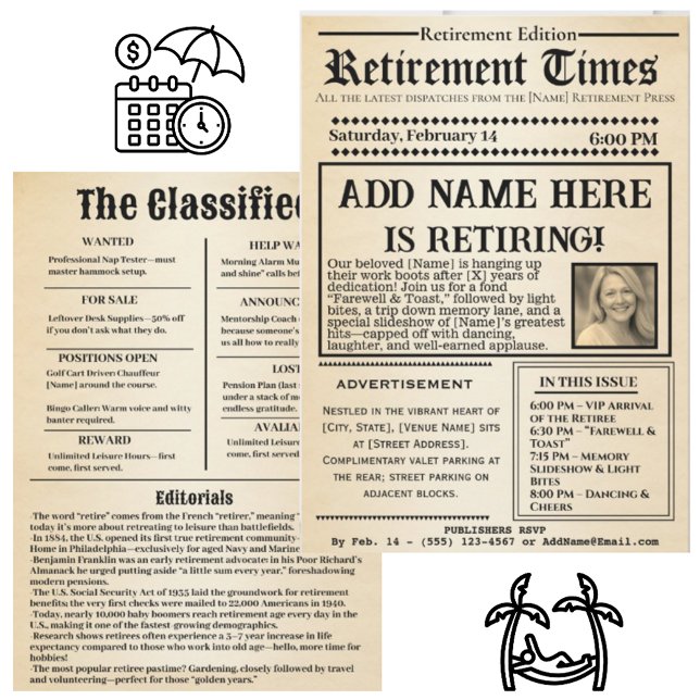 Invitation de journal « Retirement Times » vintage (Créateur téléchargé)