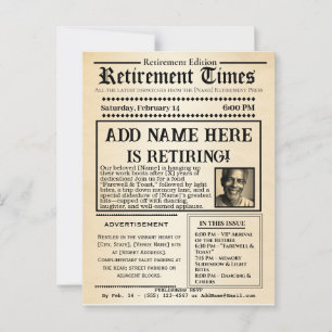 Invitation de journal vintage "Retraite Times"