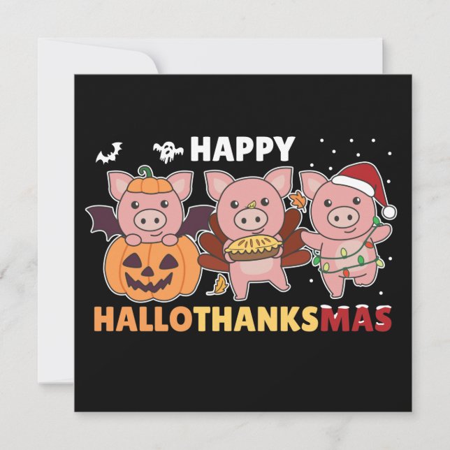 Invitation de Joyeux Hallothanksmas Cochons Noël C (Devant)