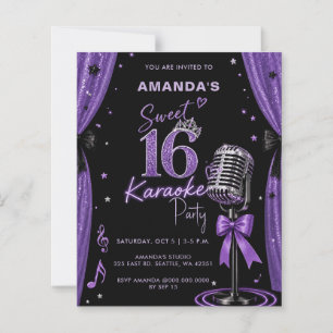 Invitation de karaoké Budget Glam Purple Sweet 16