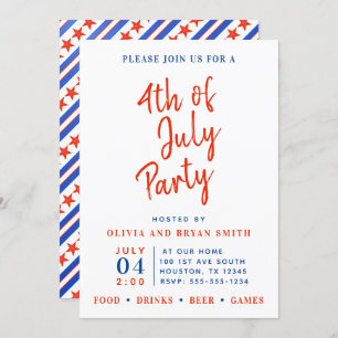 Invitation de la 4 juillet Rouge Blanc et Bleu