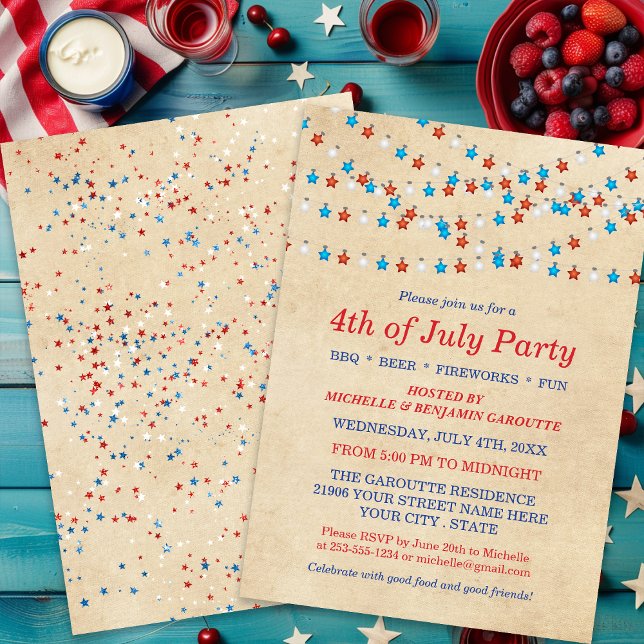Invitation de la 4 juillet Rouge Blanc et Bleu (Red White and Blue 4th of July Party Invitation)