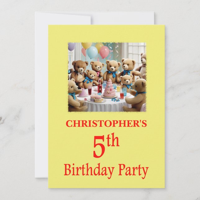 Invitation de la 5e fête d'anniversaire Nounours (Devant)